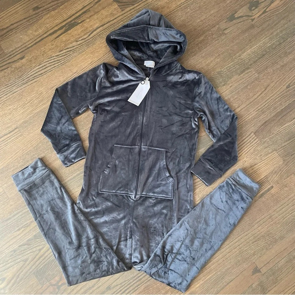 SOFTIES by Paddi Murphy Snuggle Jumper Jogger Leg Charcoal Gray Onsie Pajama NWT - Picture 1 of 5